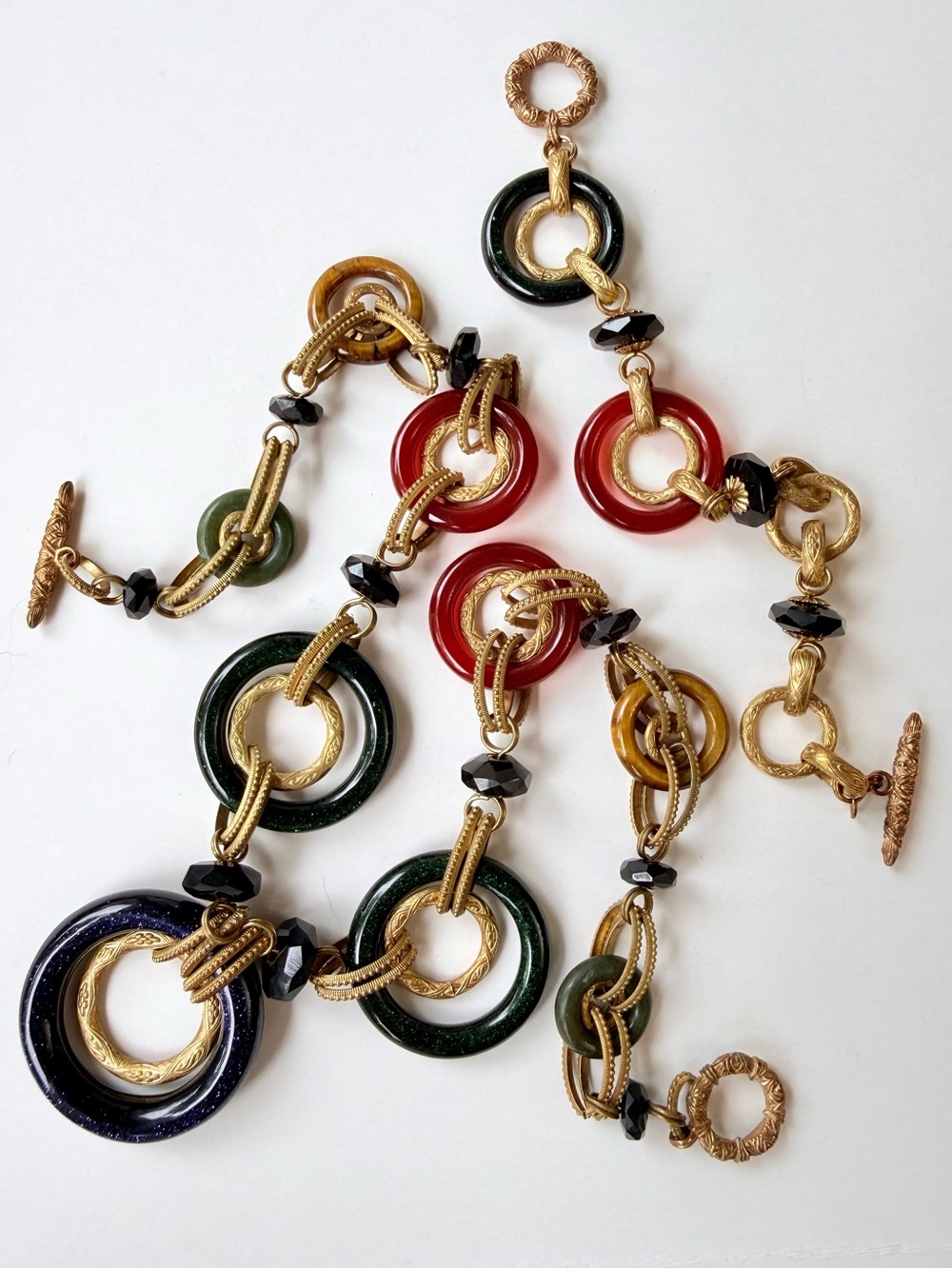 Vintage Stephen Dweck Semi-Precious Glass Circle & Onyx Necklace Bracelet Set
